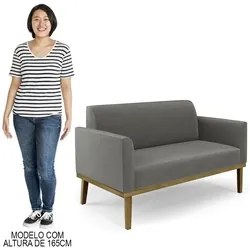 Sofá Namoradeira e 2 Poltronas Base Madeira Castanho Maressa Suede Gra