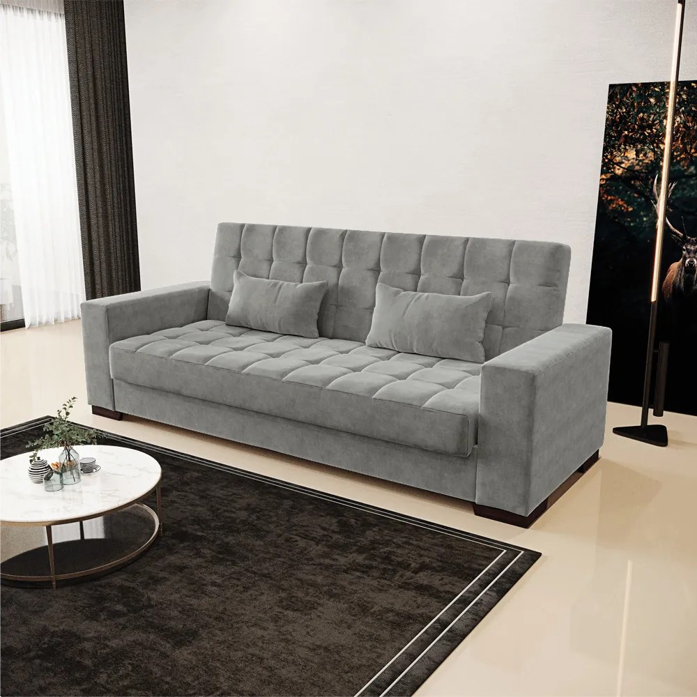 Sofá Cama Casal 3 Lugares 210cm Lisboa Suede Grafite  D03 - D'Rossi