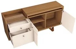 Balcão Buffet Ellora 2 Portas Com Espelho Redondo H01 Nature/Off White