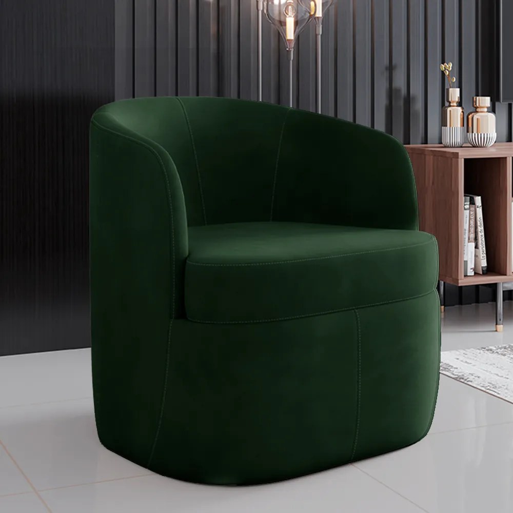 Kit 2 Poltronas Decorativas Design Moderno Bel Sala de Estar Base Giratória Veludo Verde G33 - Gran Belo