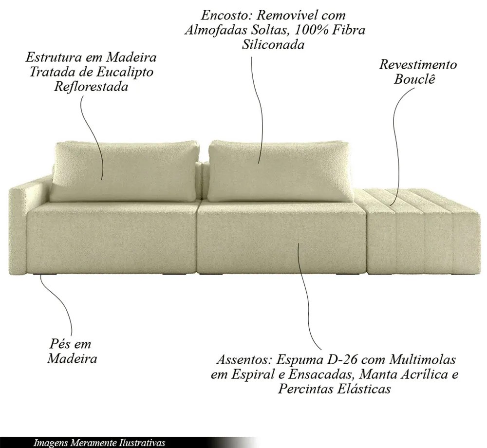 Sofá Ilha Modulado Milos 232cm Puff Lateral Bouclê Off White G33 - Gran Belo
