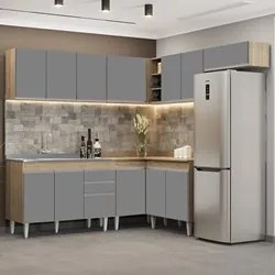 Armário de Cozinha Modulado de Canto 7 Peças CP21 com Pia Inox Castanh