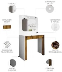 Penteadeira Camarim 90cm Com Espelho Lilian Branco/Naturalle B02 - Mpo
