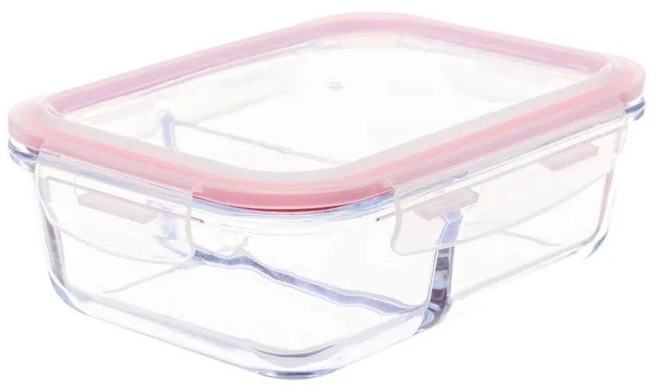 Pote Hermético de Vidro com Divisória e Tampa Click 1040ml Retangular