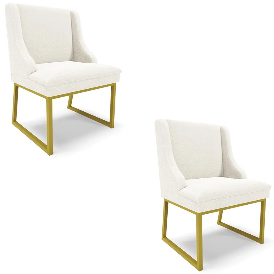 Cadeira Sala de Jantar Industrial Dourado kit 2 Liz Bouclê D03 - D'Rossi - Off White