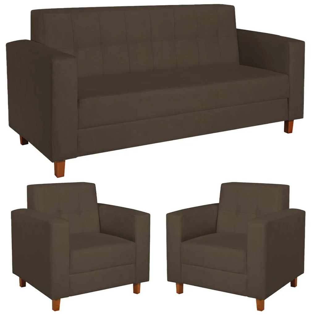 Kit Sofá 2 Lugares e 2 Poltronas Denver Suede Marrom - ADJ Decor