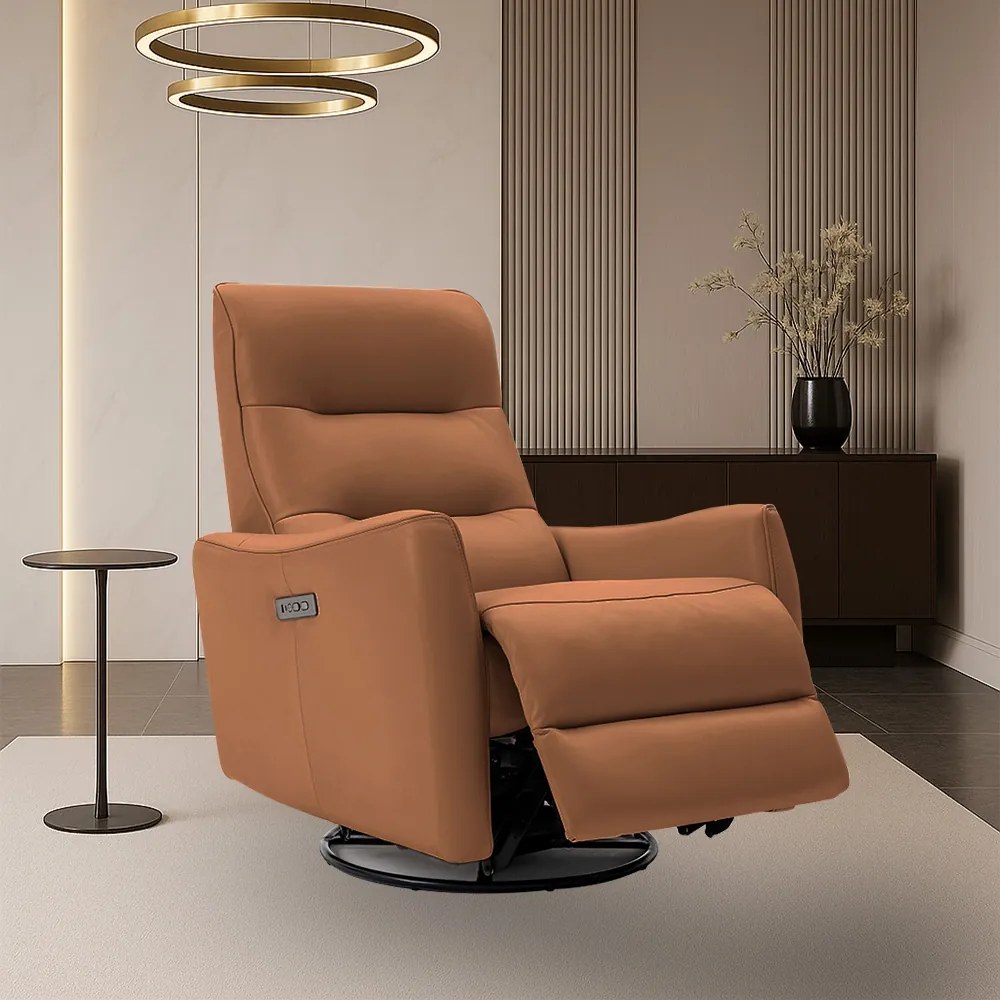 Poltrona do Papai Reclinável Elétrica Sala de Estar Plaza USB e USB-C Gira Balança Couro Caramelo G40 - Gran Belo