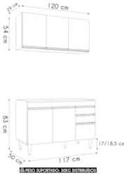 Armário Cozinha e Balcão Para Pia 120cm Michigan Cinza      - Lumil