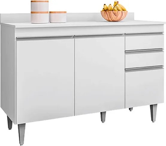 Conjunto Balcão de Cozinha com Tampo Pursat MDP/BP Branco G96 - Gran Belo