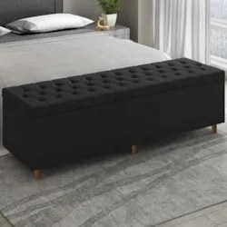 Recamier Baú Estofado Queen 160cm Indra Veludo Preto Z04 - Mpozenato