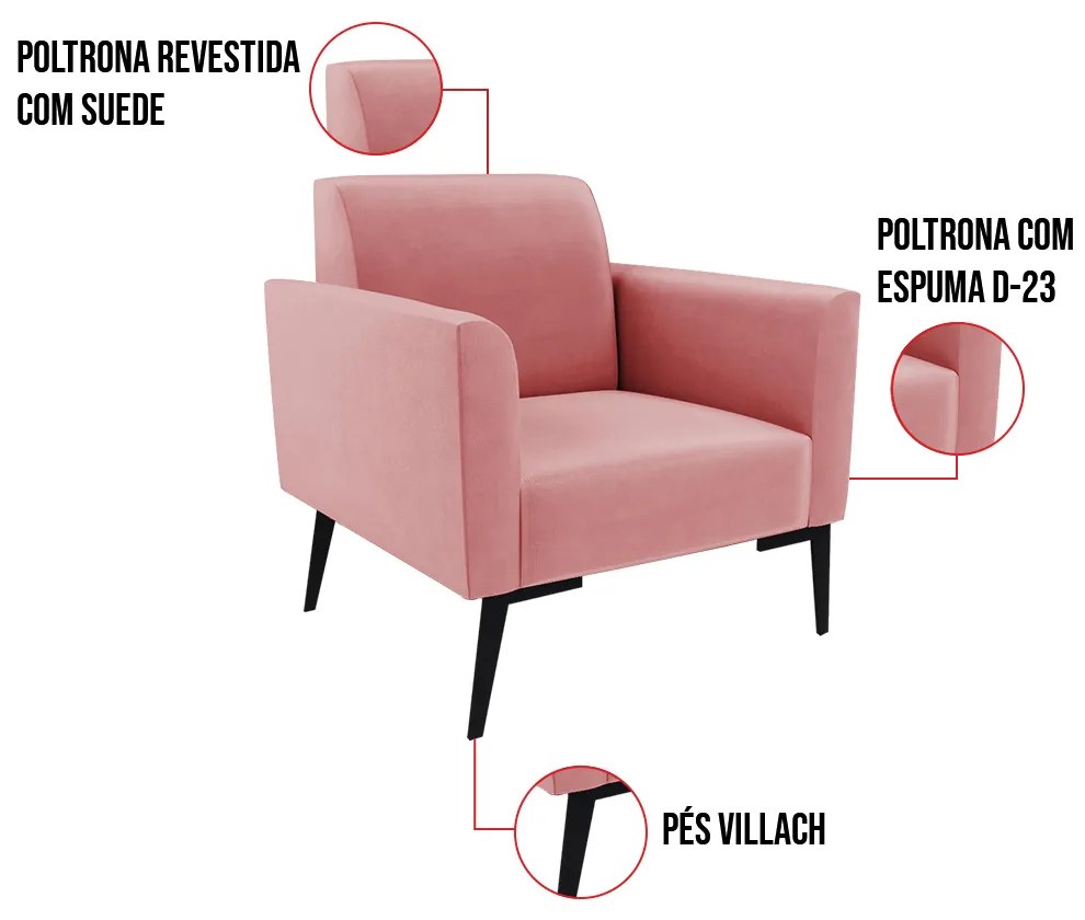 Poltrona Pés Villach Marisa Suede Rosê D03 - D'Rossi