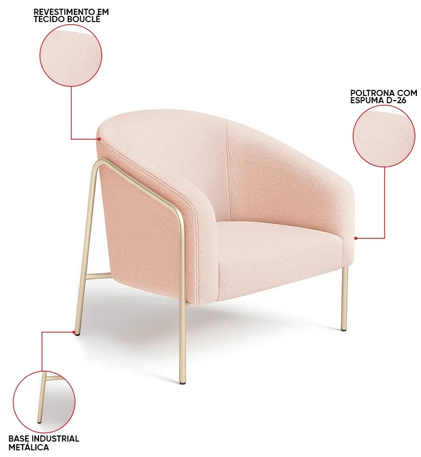 Poltrona Sala Industrial Alta Champanhe Stella Bouclê D03 - D'Rossi - Rose