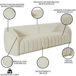 Sofá Decorativo 4 Lugares 332cm e Poltrona Meris M22 Boucle Cru - Mpoz