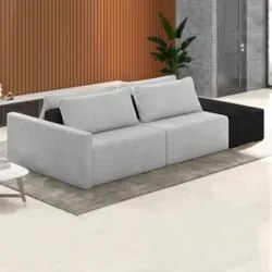 Sofá Ilha Modular Living com Puff 252cm Georgia Z08 Boucle Cinza/Preto