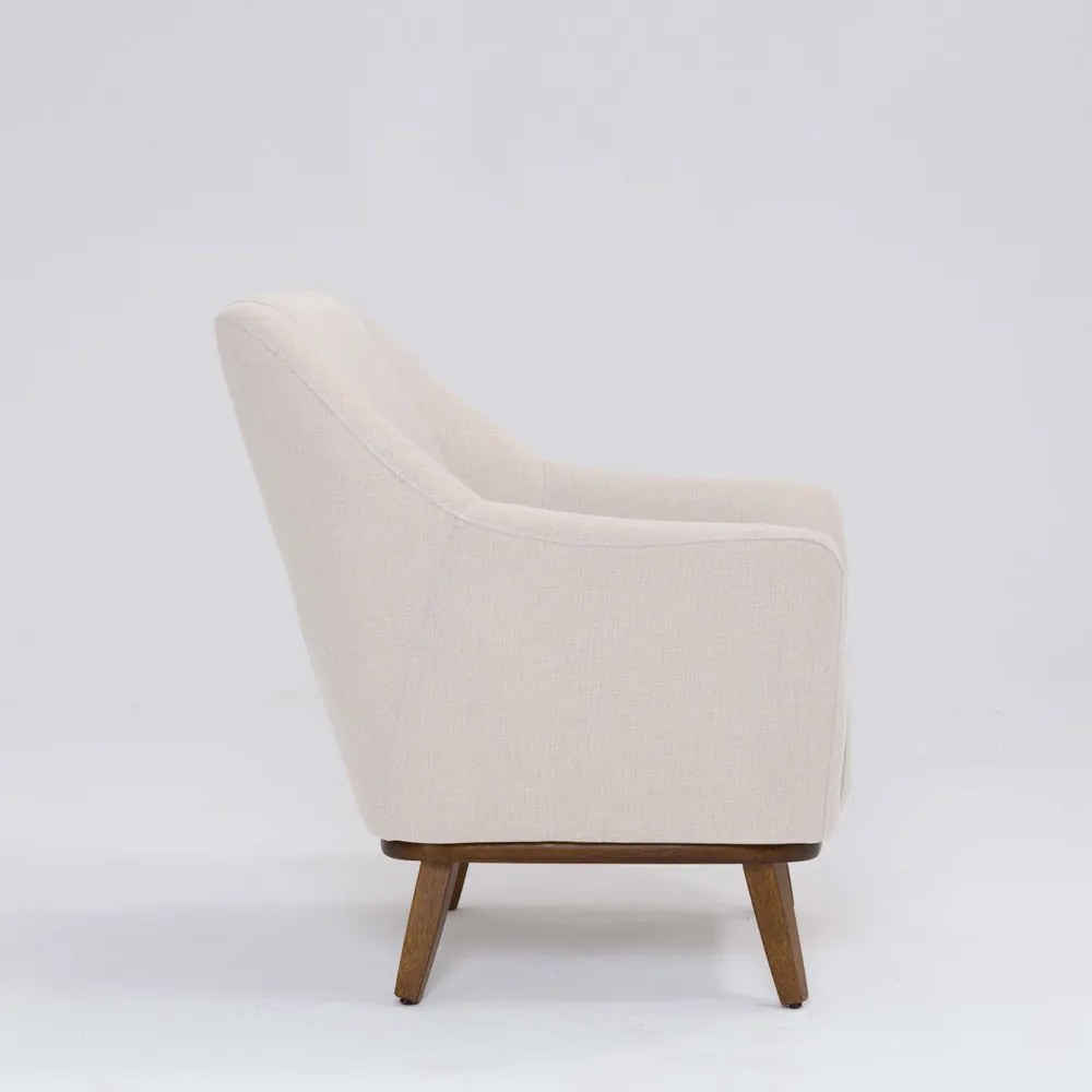 Poltrona Decorativa Pauline D07 Base Madeira Linho Pérola - D'Rossi