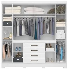 Guarda Roupa Casal 8 Portas 4 Gavetas New Realce D02 Branco - Mpozenat