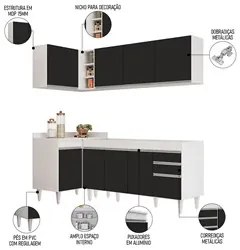 Armário de Cozinha Modulado de Canto Direito 4 Peças CP40 Balcão sem T