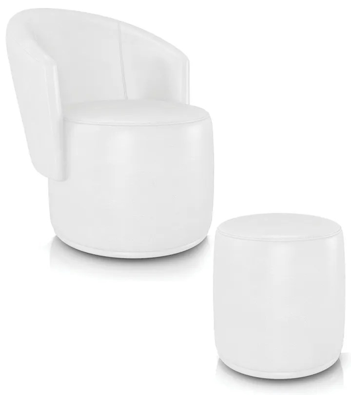 Poltrona e Puff Redondo Orgânico para Sala Malu Sintético PU M11 - D'Rossi - Branco
