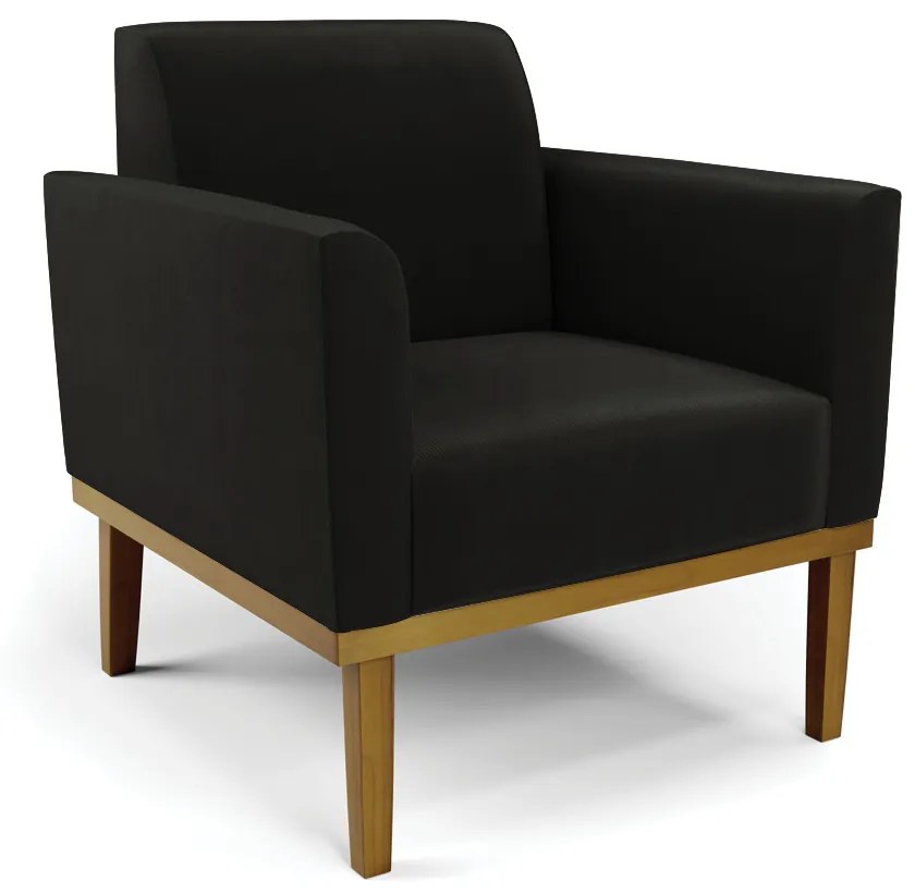 Poltrona Base de Madeira Fixa Castanho Marisa Suede - Preto