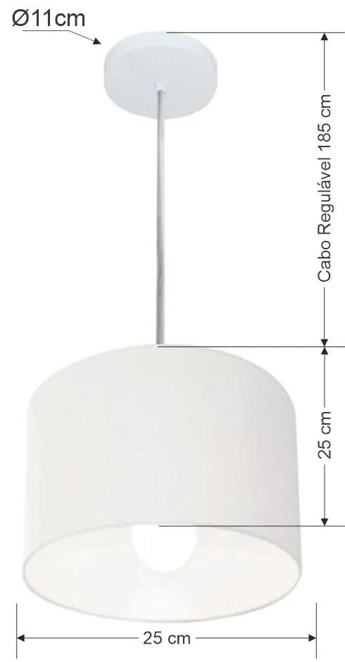 Lustre Pendente Cilíndrico Md-4201 Cúpula em Tecido 25x25cm Branco - Bivolt