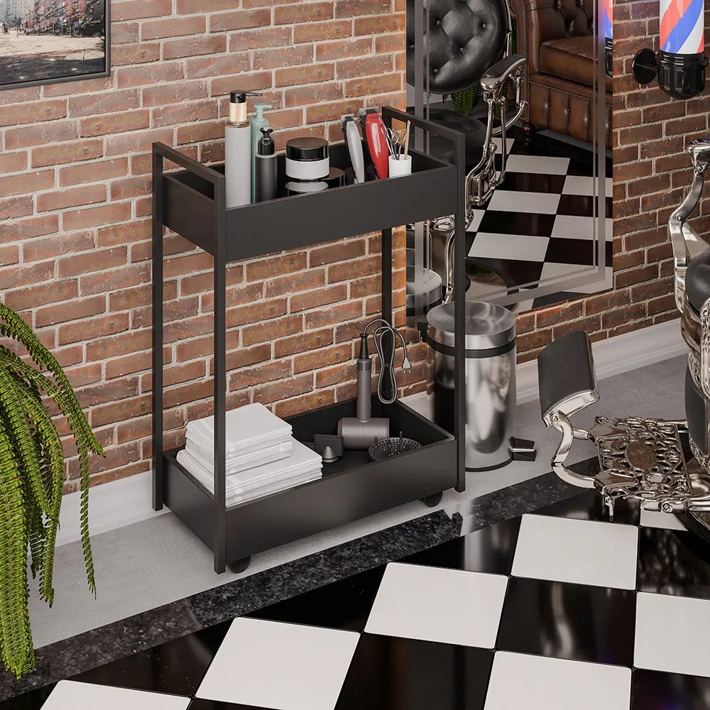Carrinho de apoio Estética Salão Industrial 2 Prateleiras Orla Pret M13 - D'Rossi - Preto