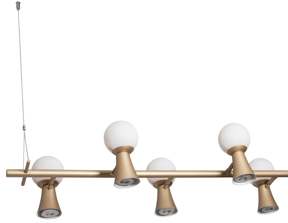 Pendente Dirham 150X32,4X18,6Cm 8Xg9 + 8Xmr16 Alumínio E Globo Ø10Cm |... (CP-M - Champagne Metálico, FOSCO)