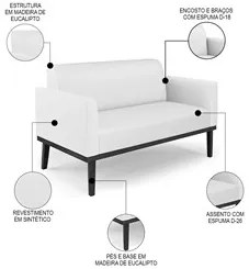 Sofá Namoradeira e 2 Poltronas Base Madeira Preto Maressa Sintético Br