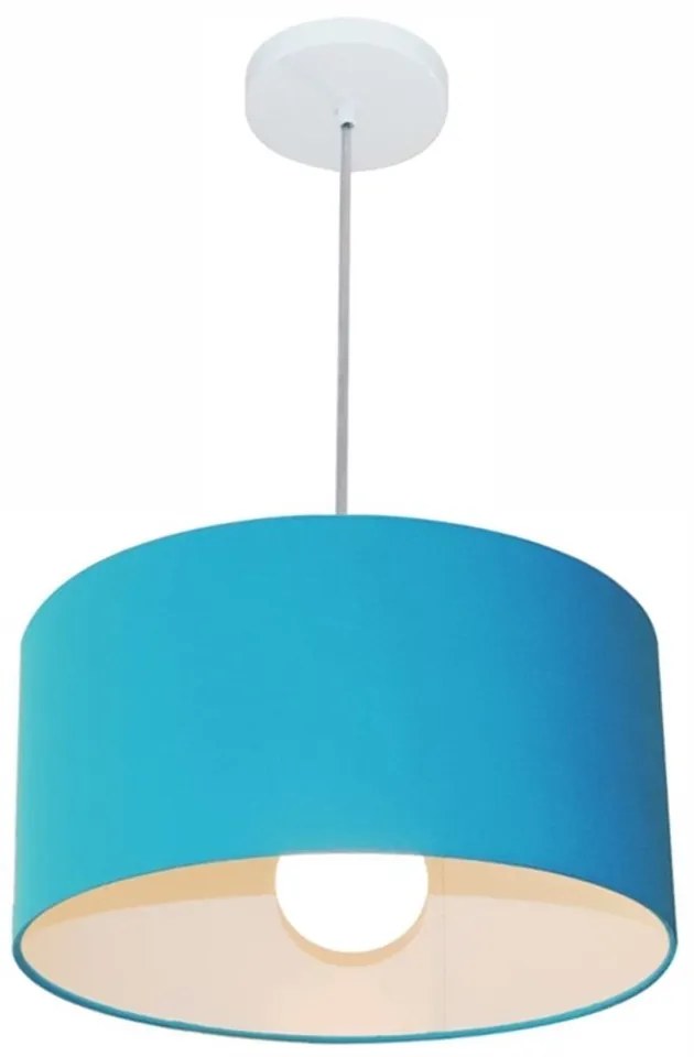 Lustre Pendente Cilíndrico Md-4031 Cúpula em Tecido 40x21cm Azul Turquesa - Bivolt