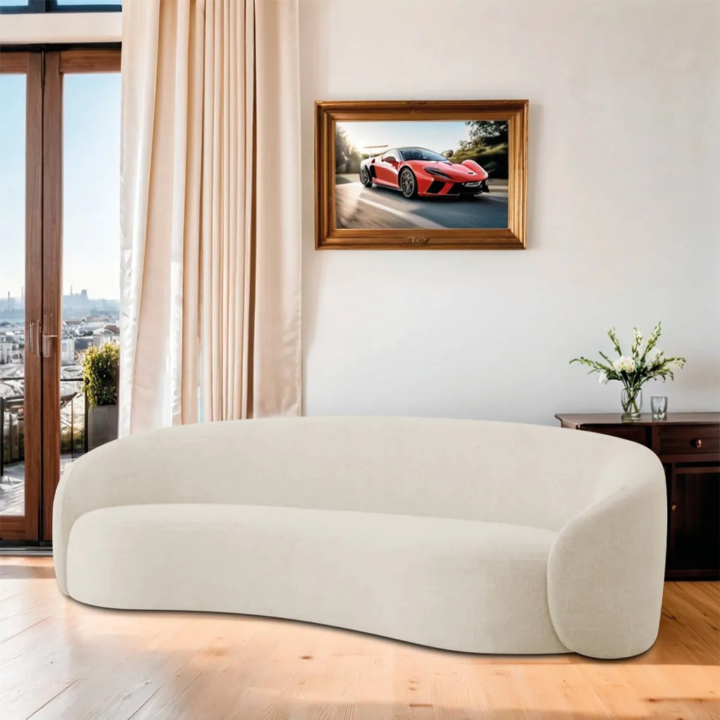 Sofá 3 Lugares 180cm Orgânico Luxo Recepção Amore Bouclé