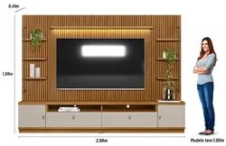 Rack com Painel Ripado para TV 75 Pol. 268cm Golden L06 Nature/Off Whi