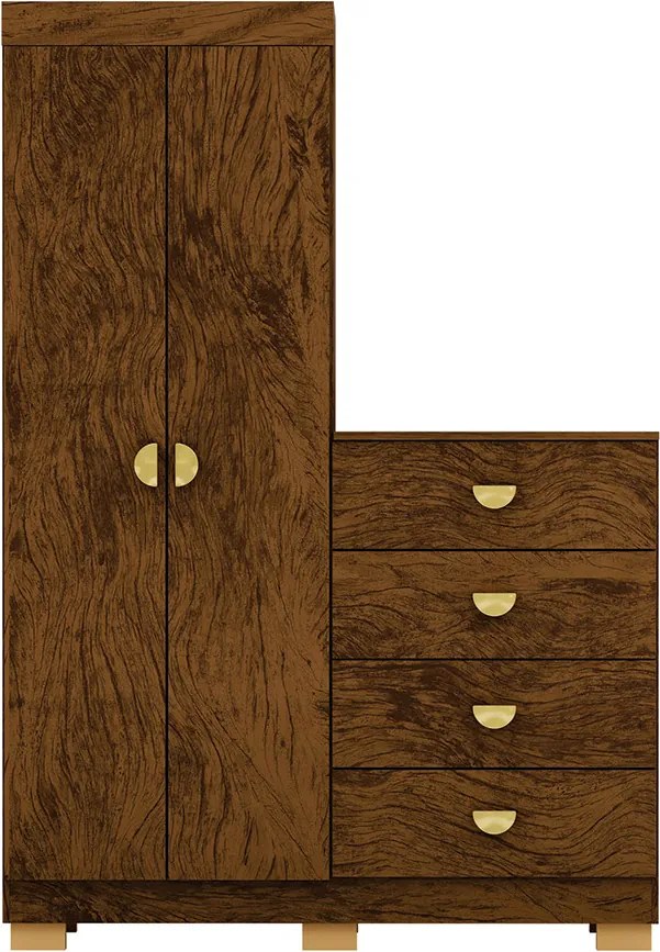 Cômoda Roupeiro Allure 4 Gavetas 2 Portas com Prateleiras Nogueira G98 - Gran Belo