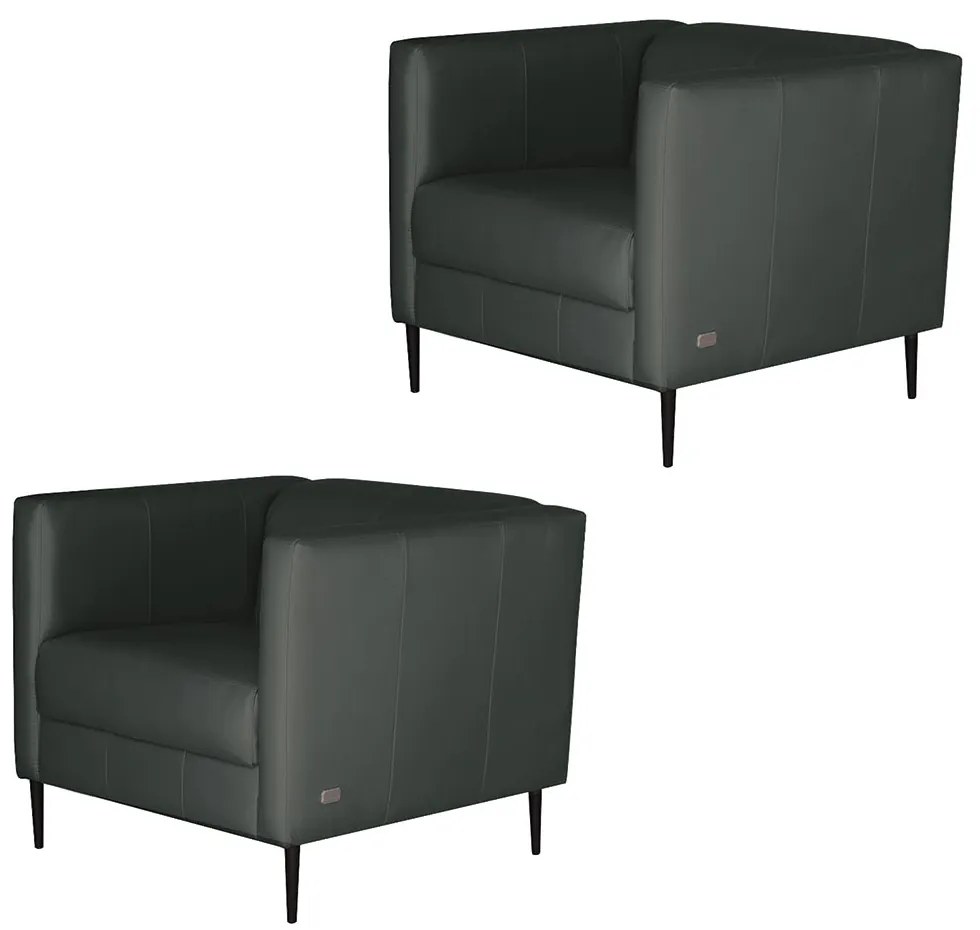 Kit 2 Poltronas Decorativas Pés De Ferro Iráklio Couro Verde G58 - Gran Belo