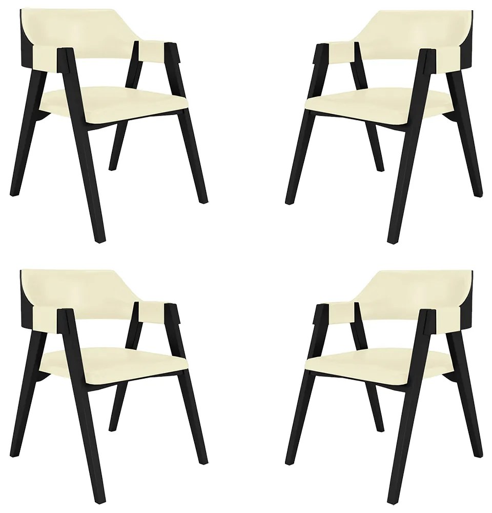 Kit 4 Cadeiras Sala de Jantar e Jogos Carteados Madeira Maciça Poker PU OffWhite/Preto G42 - Gran Belo