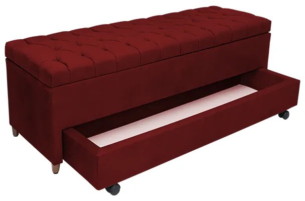 Calçadeira Baú com Sapateira King 193cm Paris Capitonê Suede Bordô - Sheep Estofados - Vermelho escuro