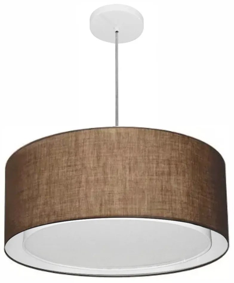Lustre Pendente Cilíndrico Duplo Md-4294 Cúpula em Tecido 50x25cm Café - Bivolt