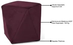 Puff Decorativo Ametista C-292 Veludo Uva - Domi