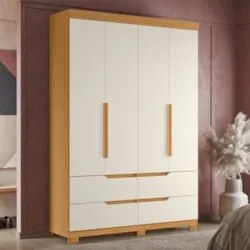 Guarda Roupa Solteiro 160cm 4 Portas Doble Cinamomo/Off - Albatroz