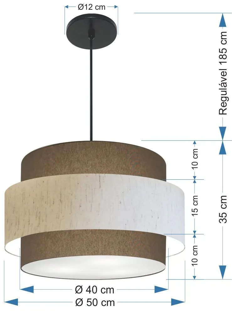 Lustre Pendente Cilíndrico Md-4384 Cúpula em Tecido Caqui Linho Bege Tam 50cm