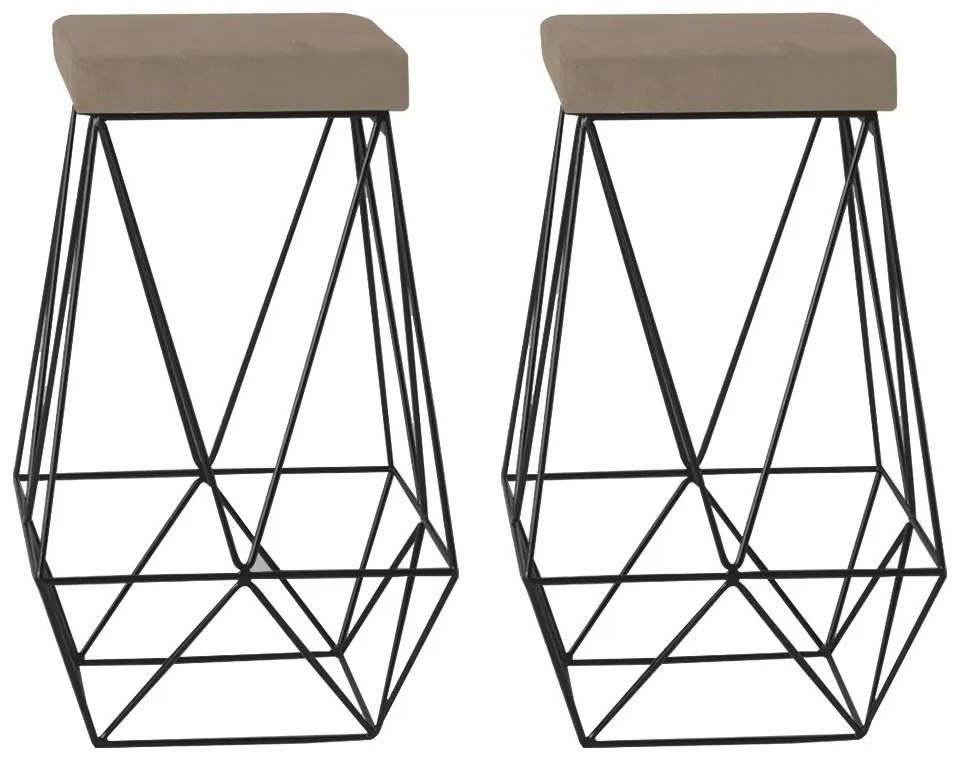 Kit 2 Banqueta Decorativa Kathy Base Preta Suede Cappuccino G41 - Gran Belo