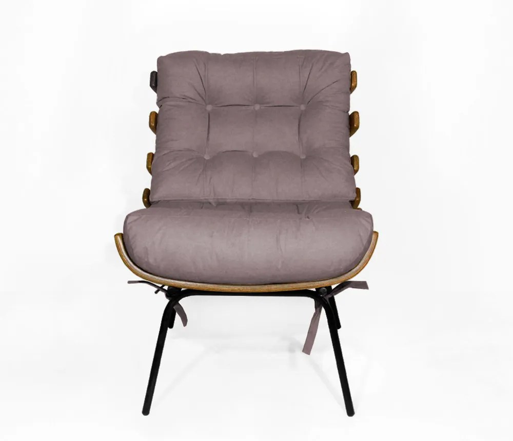 Kit 2 Poltronas Decorativa Costela Com Puff Costela Suede Crepe