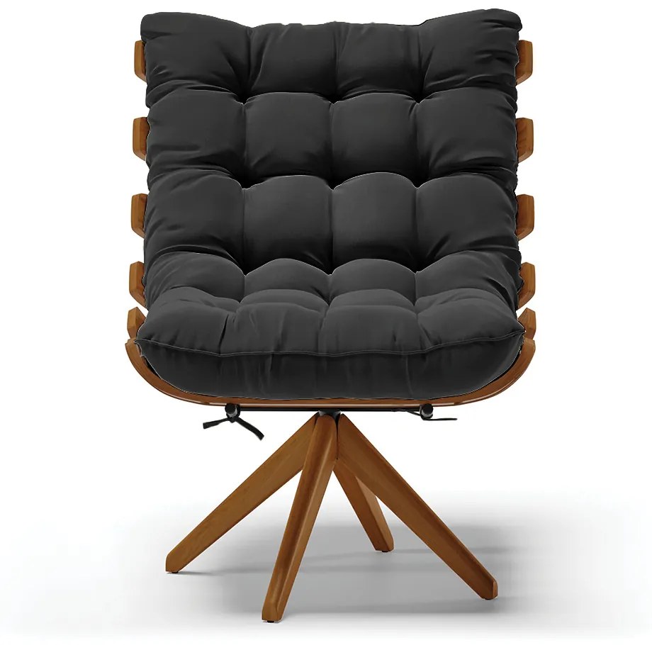 Poltrona Giratória Costela Suede Preto Base de Madeira MA30 M11 - D'Rossi
