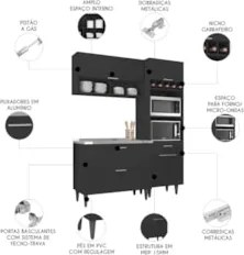 Armário de Cozinha CP02 Com Pia 100cm Pérola Z34 Preto      - Mpozenat