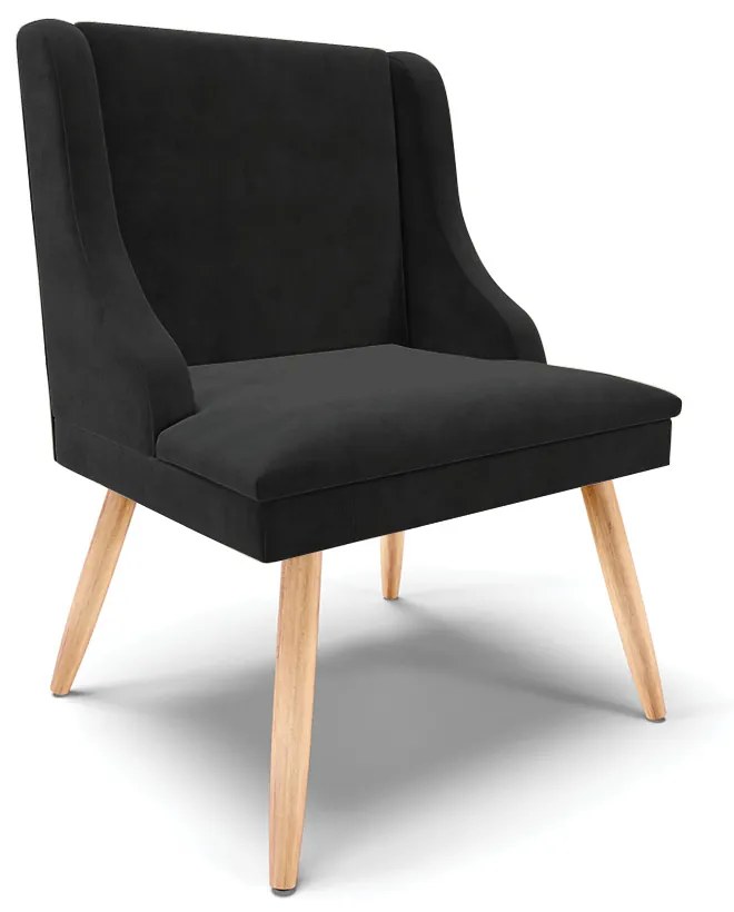 Cadeira de Jantar Liz Suede Preto Pés Palito Natural D03 - D'Rossi