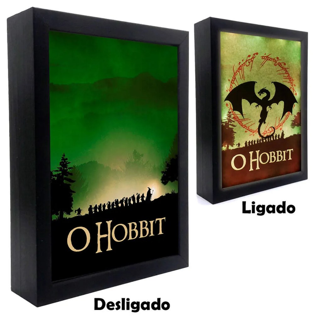 Quadro Luminária Box A4 32x22cm O Hobbit O Senhor dos Anéis - Branco