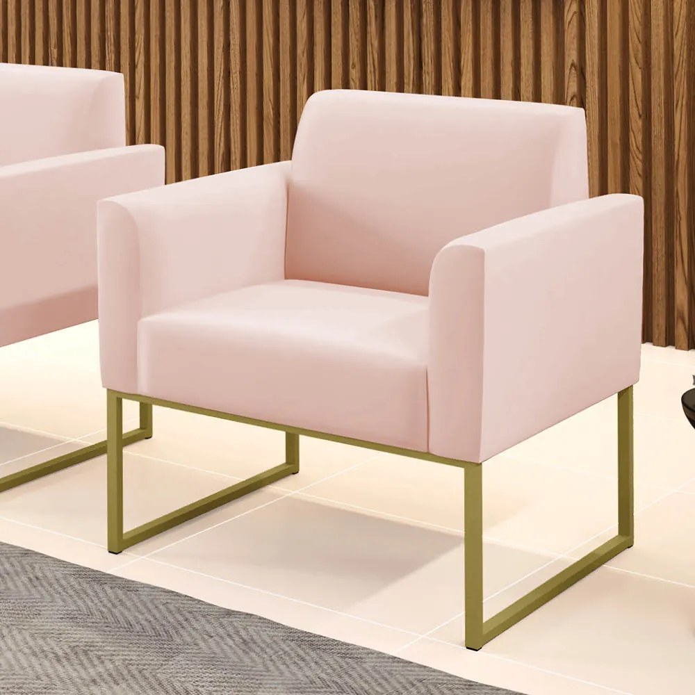 Poltrona Sala Decorativa Marisa Industrial Dourado Veludo D03 - D'Rossi - Rose