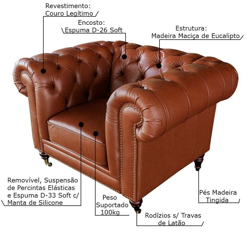 Poltrona Decorativa Sala de Estar Chesterfield Duo Couro Conhaque Brilho G40 - Gran Belo