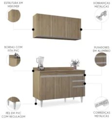 Armário Cozinha e Balcão Com Tampo 120cm Michigan Castanho - Lumil