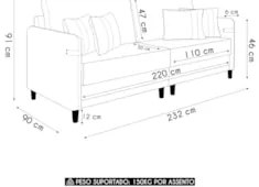 Sofá 3 Lugares Living 232cm Pé Madeira Zoe Boucle Pistache Z08 - Mpoze