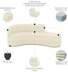 Sofá 4 Lugares 220cm Wendi e Poltrona Steve Boucle Bege I01 - Mpozena