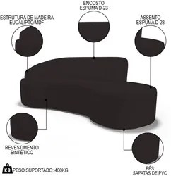 Sofá Living  4 Lugares 300cm Braço Esquerdo Mozart D06 Sintético Marro